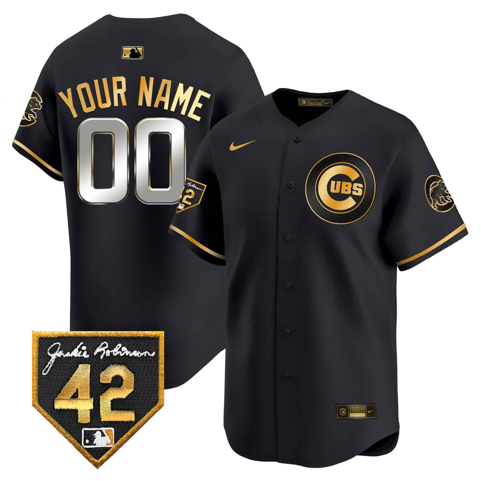 Men Chicago Cubs Black Nike 2024 Jackie Robinson Patch Vapor Premier Limited Custom MLB Jersey->->